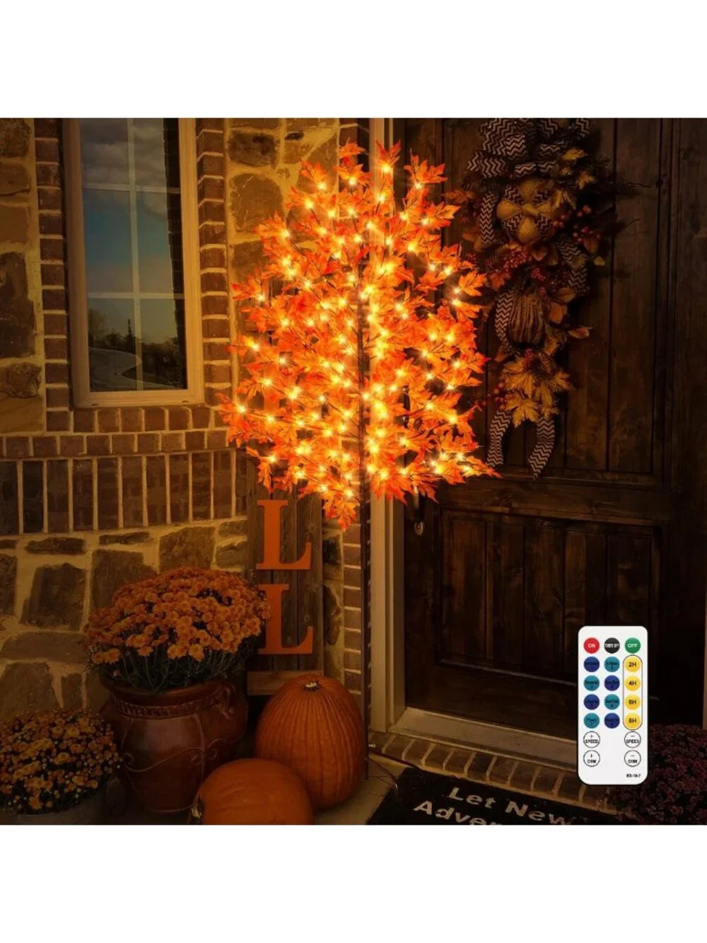 6FT LED Maple Tree Light with Pumpkins & Acorns - Fall Decor, Remote, 8 Modes